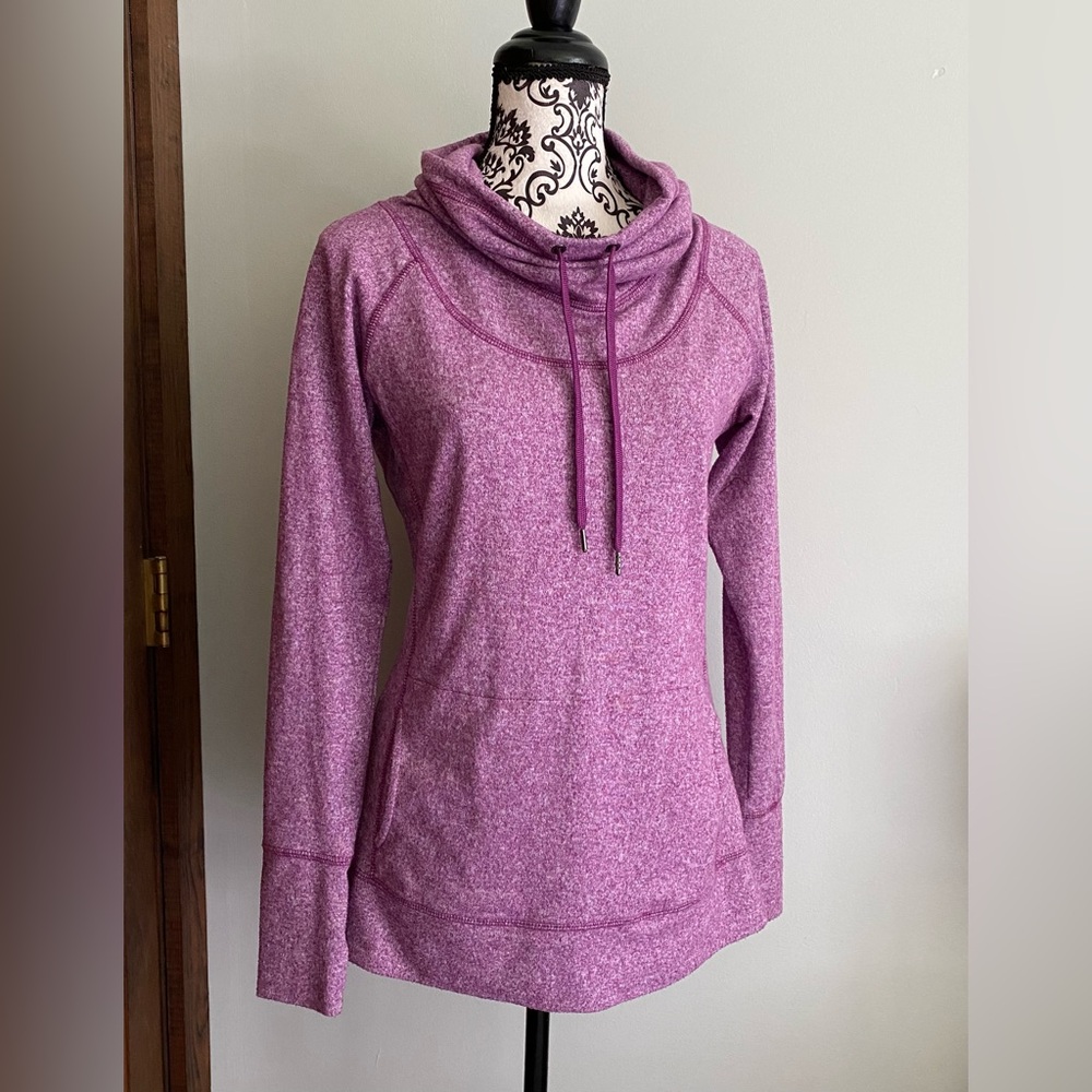 MTA Sport Sweatshirt Cowl Neck Heather Purple Kangaroo Pocket Womens Sz S
